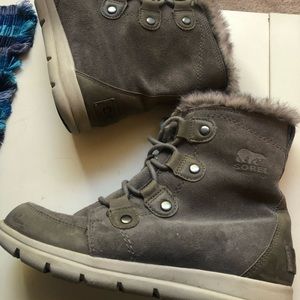 SOREL Women's Explorer Joan Winter Boots Size 8 Quarry Gray Lace Up